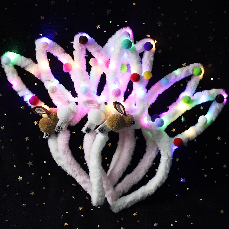 Băng đô đèn led, cài tóc, Bờm tai thỏ, Kuromi, hóa trang, sinh nhật, halloween, noel -  MK024