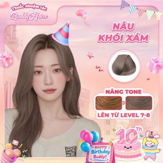 Thuốc nhuộm tóc màu NÂU KHÓI XÁM, NÂU XÁM KHÓI thuốc nhuộm tóc tại nhà Buddyhairs tặng kèm phụ kiện nhuộm tóc