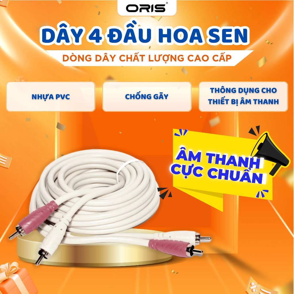 Dây tín hiệu 4 đầu hoa sen 5100A Zin, Cáp âm thanh AV 2-2 đồng nguyên chất - ORIS Professional