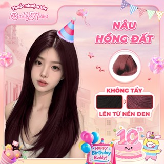 Thuốc nhuộm tóc màu NÂU HỒNG ĐẤT,NÂU HỒNG TRÀ thuốc nhuộm tóc tại nhà Buddyhairs tặng kèm phụ kiện nhuộm tóc