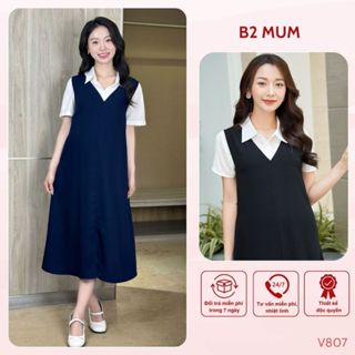 Váy bầu thiết kế: Yếm dáng dài dáng A cổ V basic dài qua gối phù hợp đi làm đi chơi - V807 B2MUM ( Yếm rời áo )