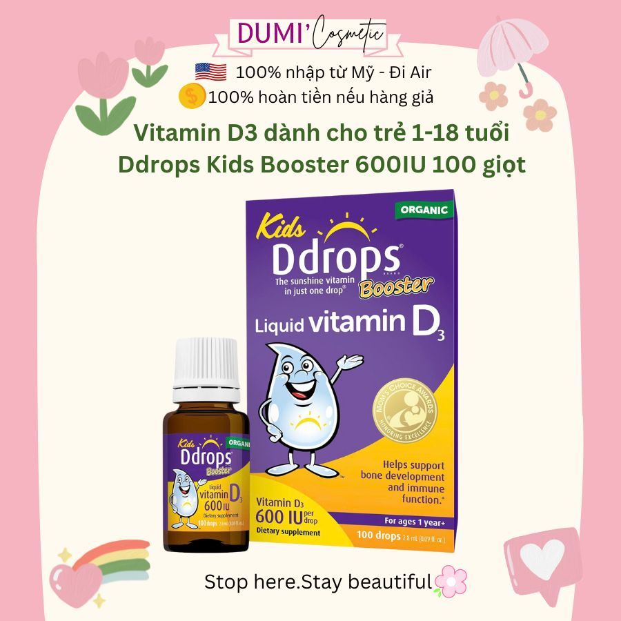 Vitamin D3 cho trẻ 1 tuổi trở lên Ddrops Kids Booster 600IU 100 giọt