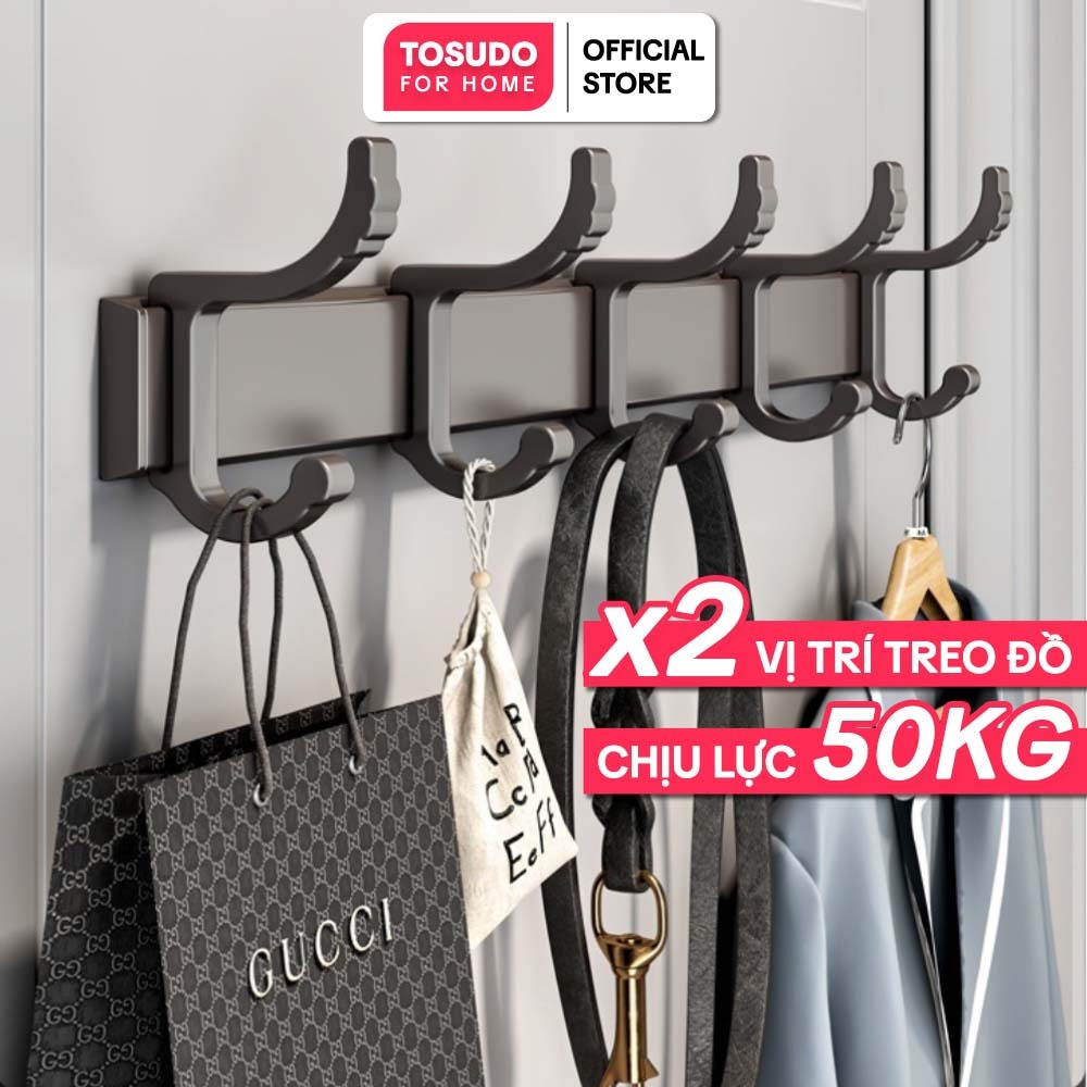 Móc treo quần áo TOSUDO đa năng dán tường, chất liệu nhôm hàng không chống gỉ, Chịu lực đến 50kg, tặ