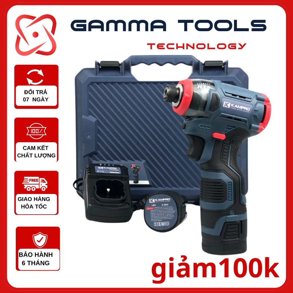 Máy Chuyên Vít Kampro 7028 - Không Chổi Than, 3 Tốc Độ, Lực Siết 140N.m, Dùng Pin 4 Cell