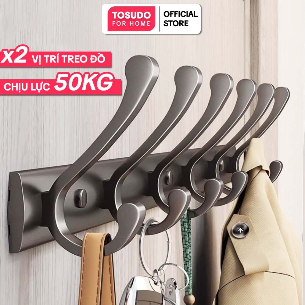 Móc treo quần áo TOSUDO treo đồ đa năng dán tường, chất liệu Nhôm Cao Cấp chống gỉ sét, chịu lực 50K