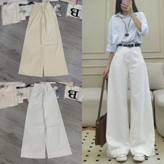  Quần bò dáng suông 2 màu be trắng gấu to cạp cao chất bò loại 1 