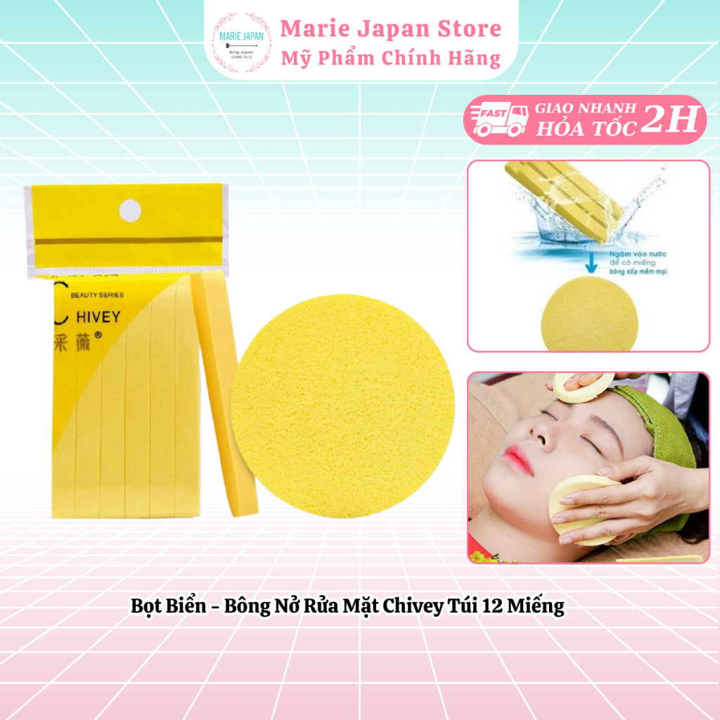 Bọt Biển - Bông Nở Rửa Mặt Chivey Túi 12 Miếng - Marie Japan