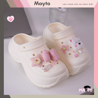 Dép nữ, dép sục Mayto đế cao 7cm V3 kèm charm Cún nơ hồng dễ thương kiểu sandal quai hậu CS-164