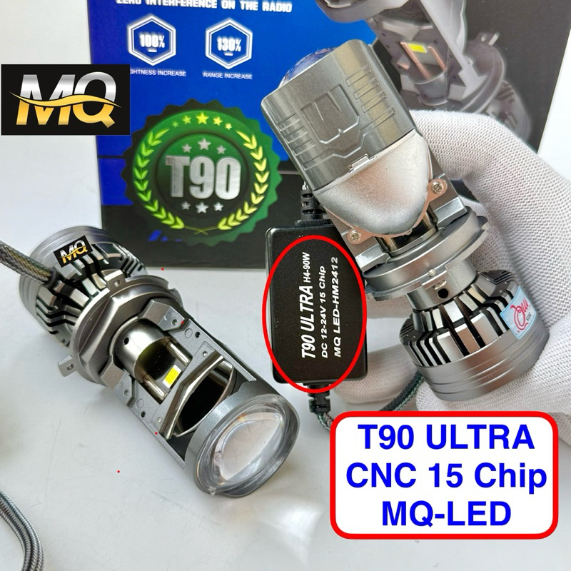  Đèn Pha Led Bi Cầu T90 Ultra H4 85w 15 Chip Led Lắp Ô tô Xe Máy Pha Bi Cầu Mini Chống Chói Cắt Sáng R02 