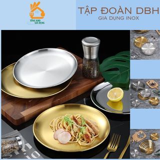  RẺ NHẤT  Đĩa dĩa inox tròn đựng thức ăn TẬP ĐOÀN DBH đĩa dĩa tròn kiểu Hàn Quốc trắng bạc -vàng mâm khay inox,đĩa decor 