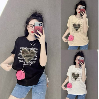 Áo thun cotton Thái nữ dáng vừa phối chữ THÊU ( Mã THÁI THÊU ĐẮP Trái Tim  )
