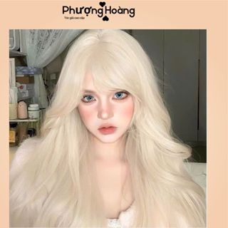  Lolita Tóc Giả Nữ Đẹp Xoăn Dài Màu Vàng Trắng C0374 Tặng Kèm Lưới Trùm Wig 