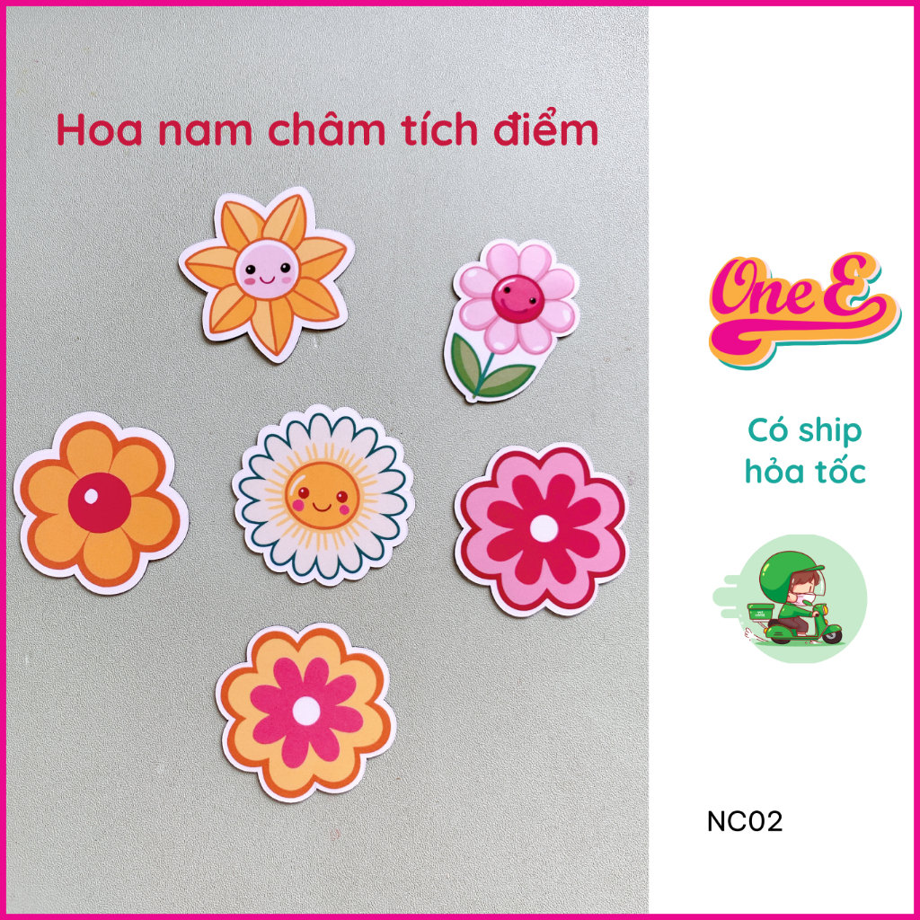 Bộ 10 Hoa nam châm tích điểm khen thưởng dễ thương, trang trí lớp học NC0002