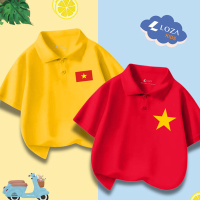 Áo polo cờ đỏ sao vàng Việt Nam cho bé trai và bé gái từ 15-40kg thun cotton 4 chiều - Loza Kids PL002