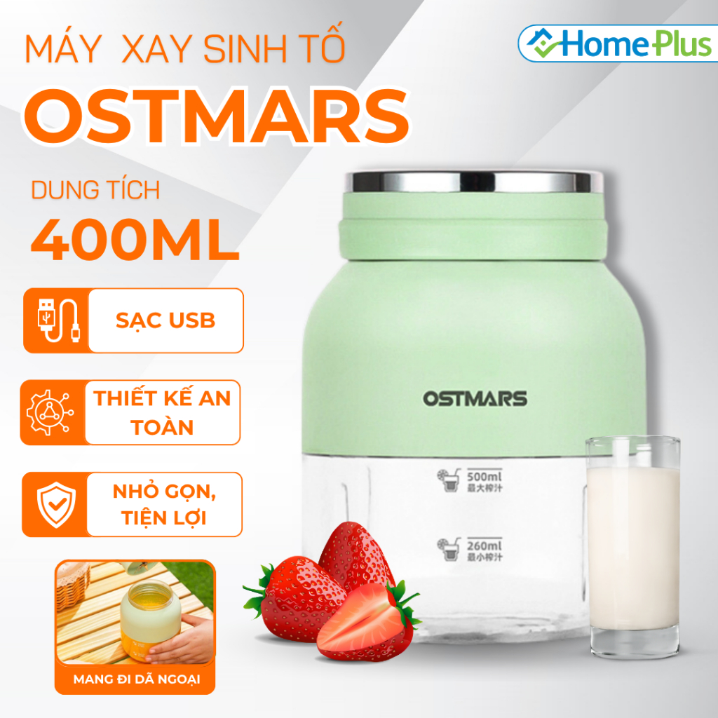 Máy Xay Sinh Tố Cầm Tay Đa Năng Ostmars, Bình Nước Độc Lạ 500ML Có Dây Đeo, Ống Hút