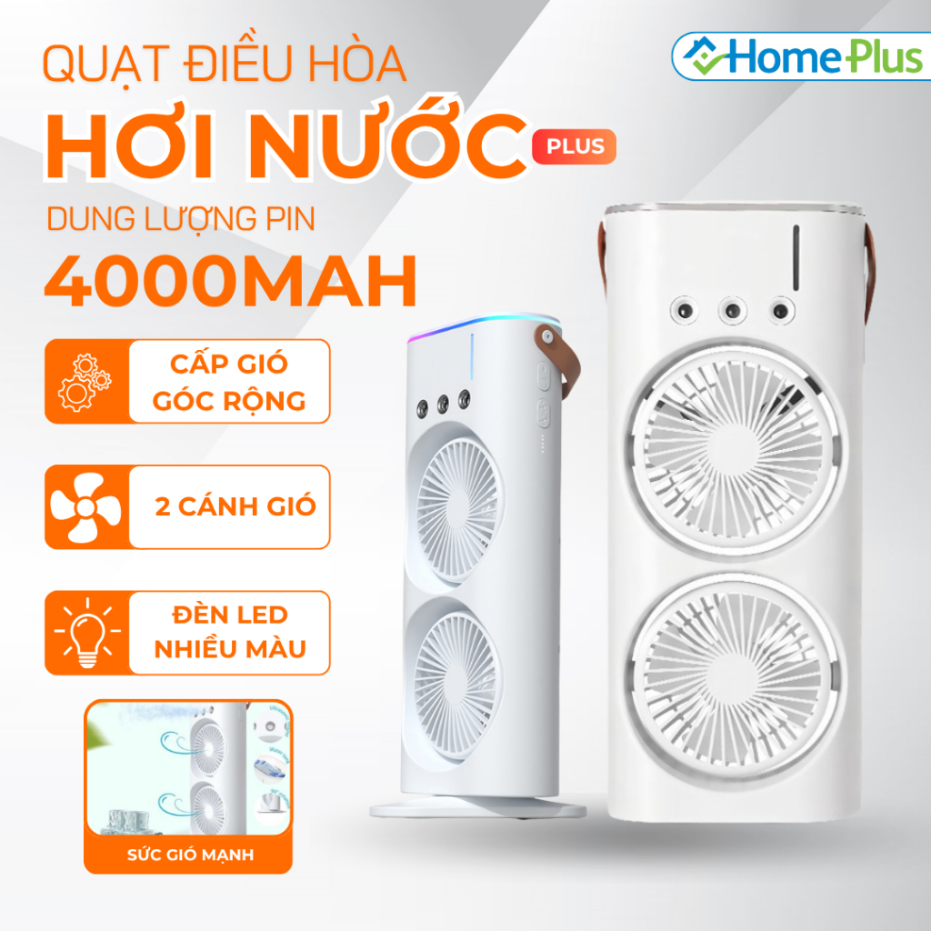 Quạt Điều Hòa Phun Sương Tích Điện Có 2 Khoang Gió Làm Mát Bằng Hơi Nước, Có Đèn LED Decor - ONEBI