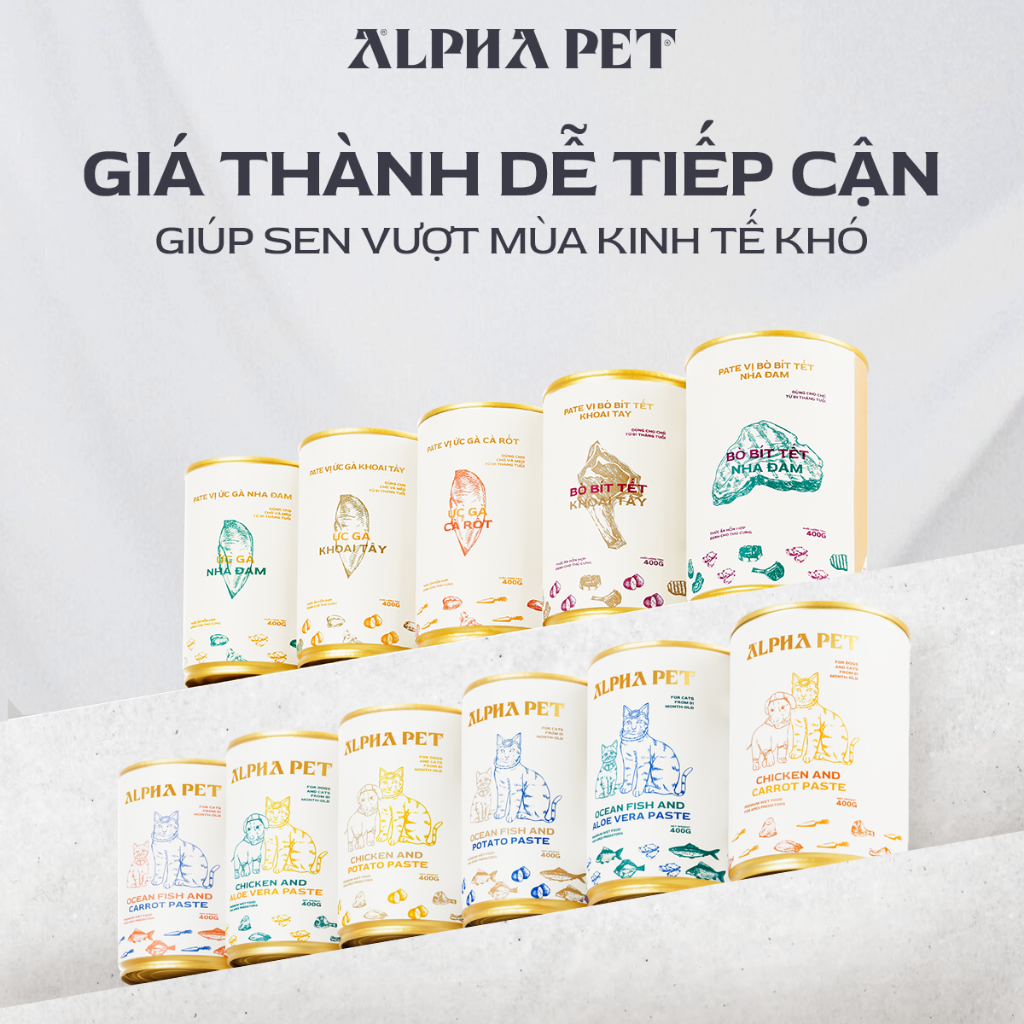 Pate cho Chó Mèo ALPHA PET 8 vị lon 400g - PETO PET Shop