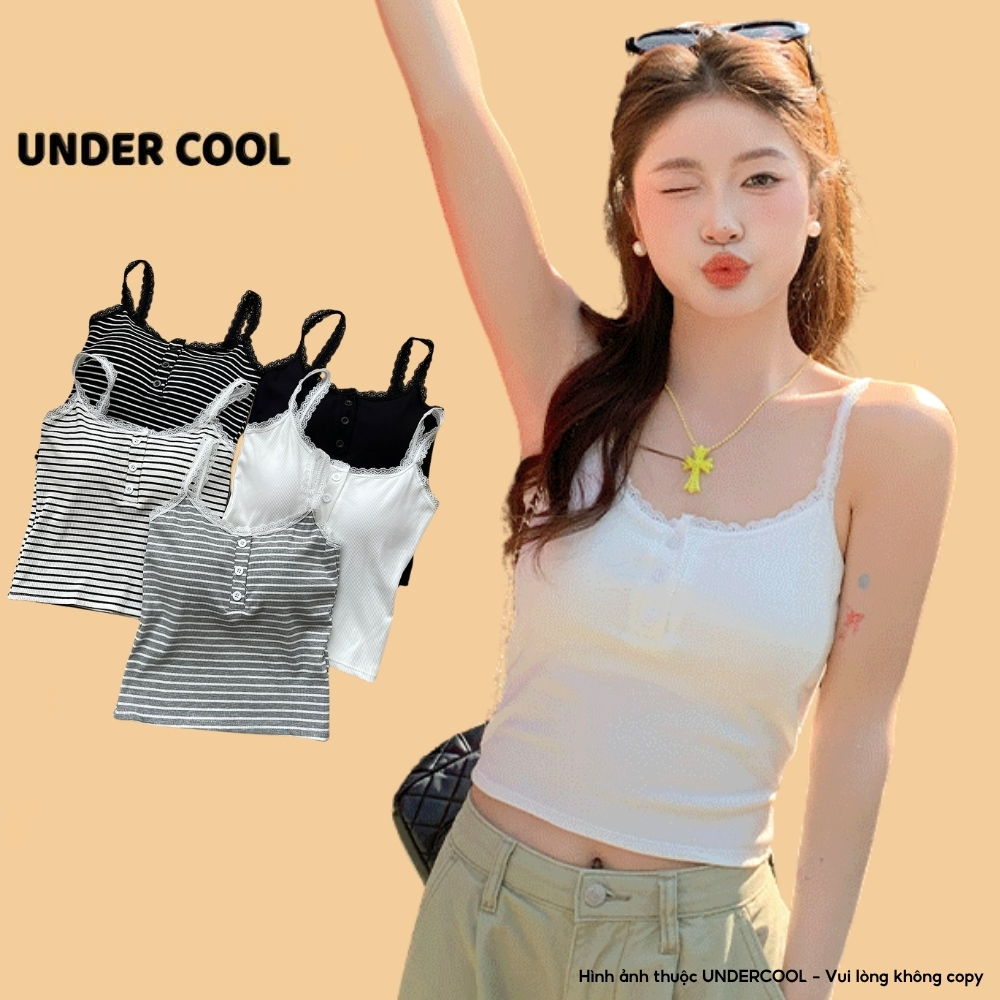 Áo Hai Dây Nữ Dáng Croptop UNDERCOOL Có Viền Ren Xinh Kiểu Dáng Ôm Body Dễ Phối Đồ Cài Nút Mặc Trong&Ngoài Đều Đẹp A2D34