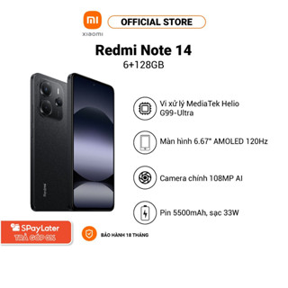 Điện thoại thông minh Redmi Note 14 (6+128GB) | Camera AI 108MP | MediaTek Helio G99-Ultra | Pin 5500mAh