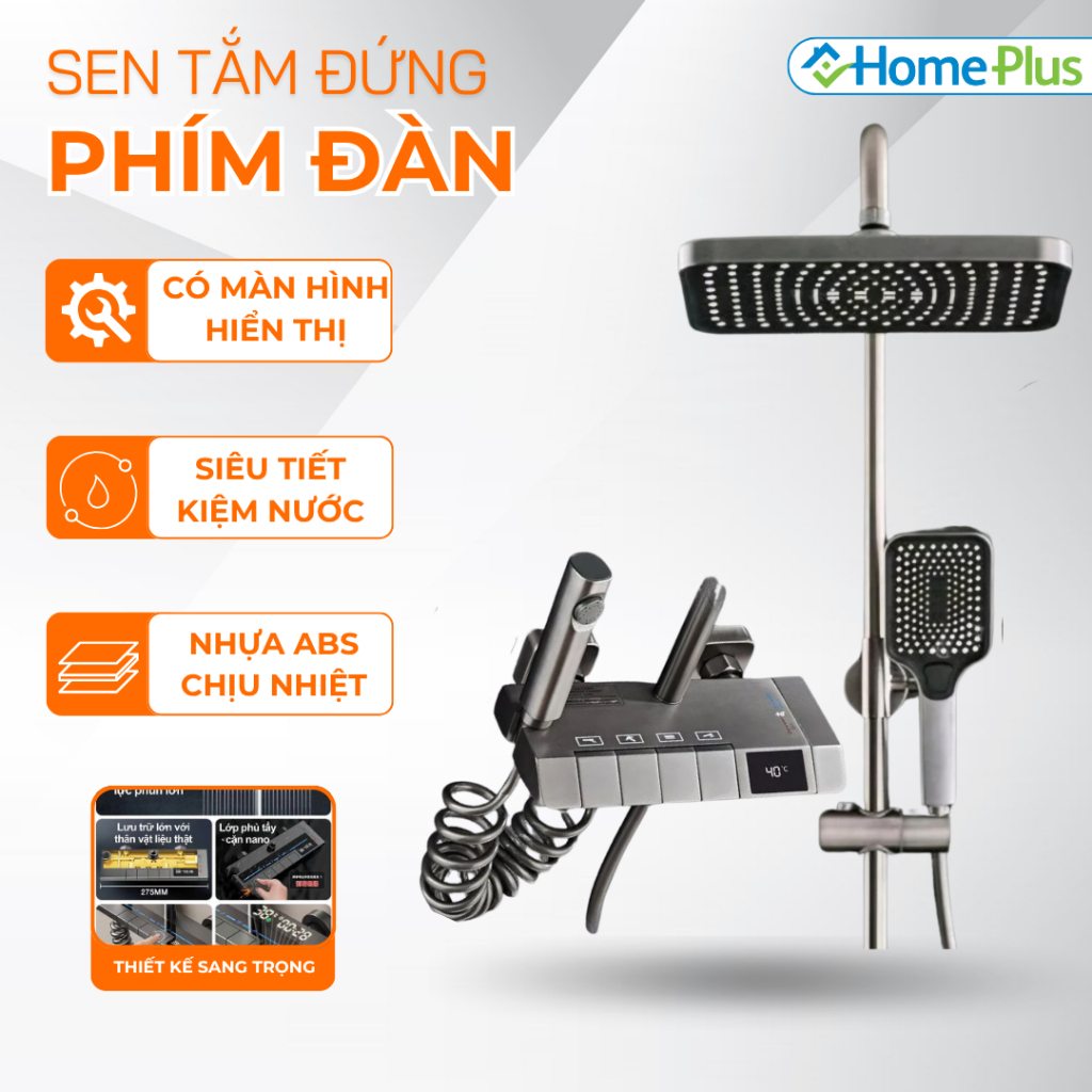 Sen Cây Tắm Đứng Phím Đàn Có LED Hiển Thị Nhiệt Độ, Bộ Sen Cây Tắm Đứng Nóng Lạnh Củ Đồng Sơn Tĩnh Điện Sang Trọng
