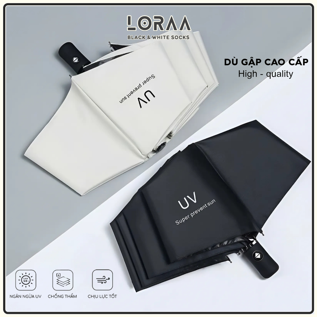 Ô dù gấp gọn, che mưa che nắng chống tia UV, nút đóng mở tự động nang thép chắc chắn - Lorra shop