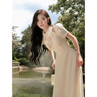 Váy Đầm Nữ Thiết Kế Dáng Dài ELYSNIE Phối Lụa Cổ Tàu Thanh Lịch Dự Tiệc Ophelia Dress