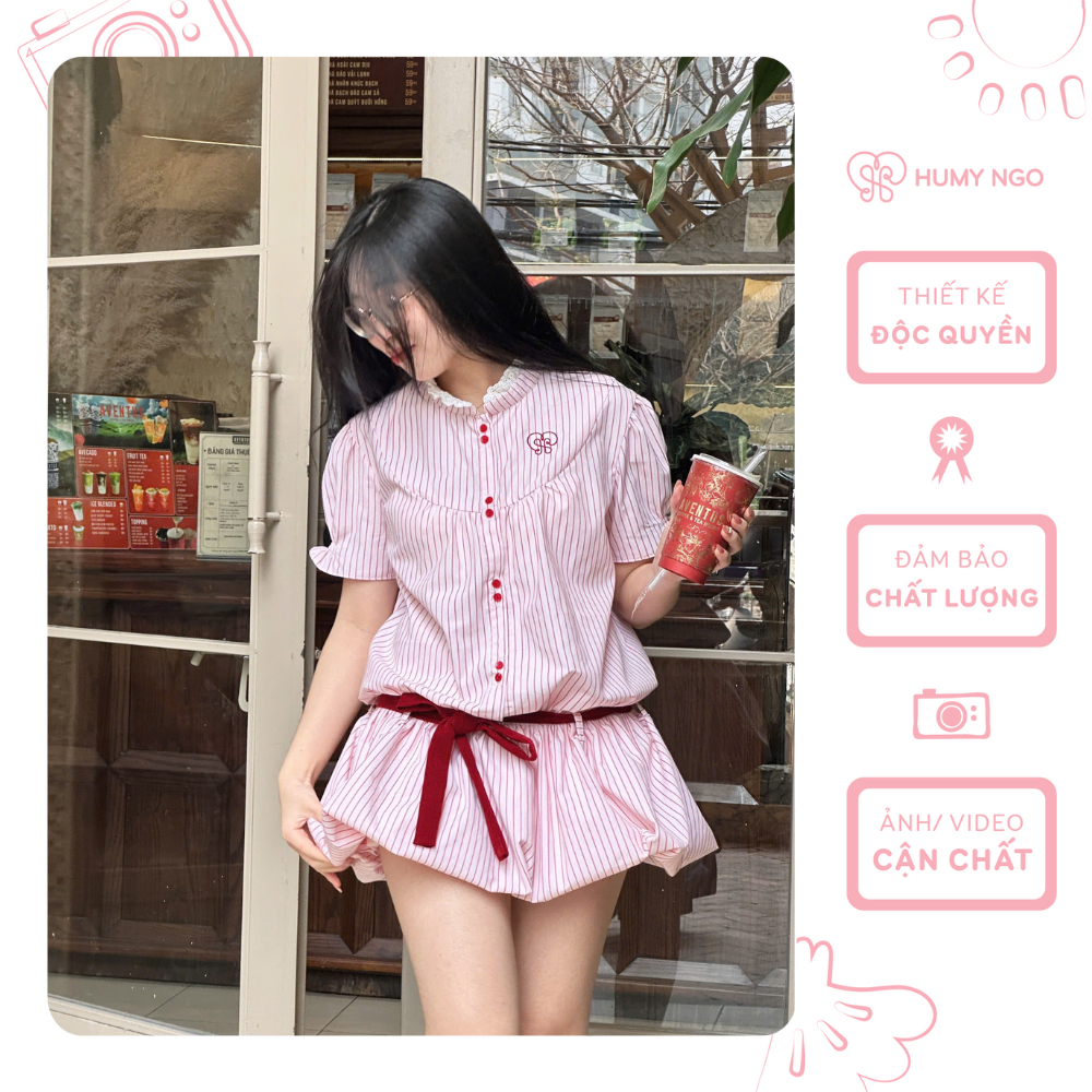 [HUMYNGO] - Set jump 𝐁𝐞𝐫𝐫𝐲 𝐉𝐮𝐦𝐩 cộc tay sơ mi chân váy bí - Phong cách thời trang nữ thiết kế [126]