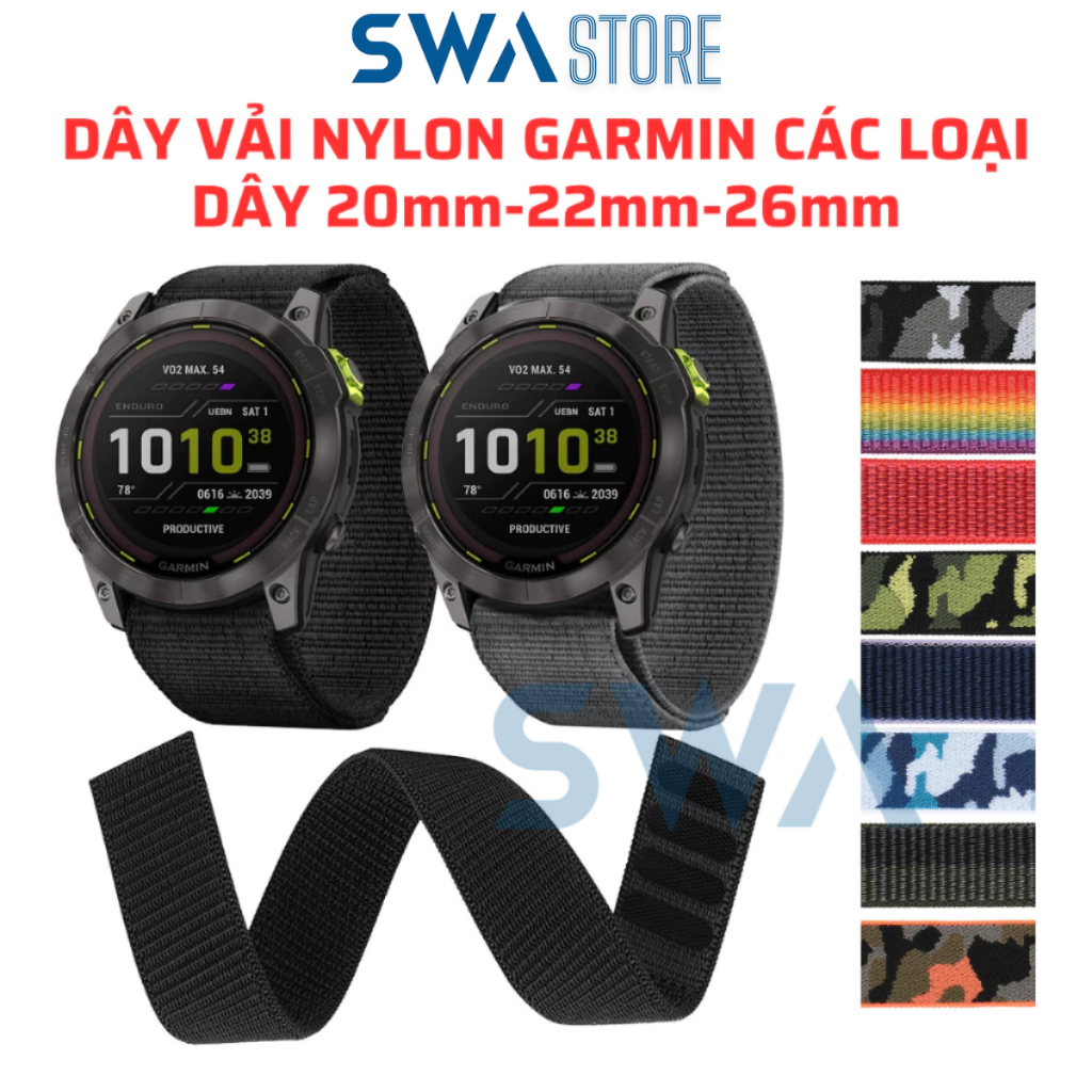 Dây Vải Nylon Woven SWA Cho Garmin Fenix 5 6 7 8 Forerunner 935 945 955 965 745 255 265 - DV02