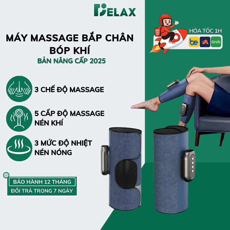 Máy Massage Bắp Chân DELAX Chườm Nóng, Khí Nén, Mô Phỏng Bàn Tay Con Người, Giảm Đau Mỏi, Thư Giãn Hiệu Quả MBC01