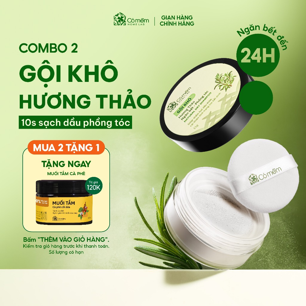 Combo 2 Bột Gội Khô Hương Thảo Sạch Dầu Ngăn Bết Phồng Tóc Tức Thì Cho Mái Tóc Thơm Sạch Bồng Bềnh Tới 24h Cỏ Mềm
