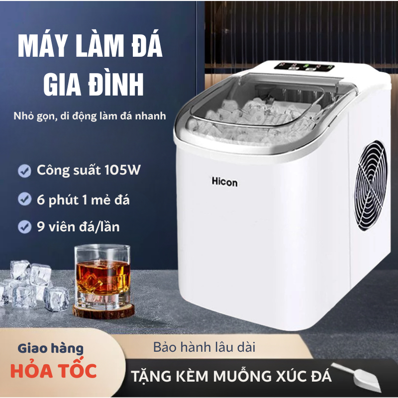 (SIÊU TỐC) Máy làm đá viên Xiaomi Hicon siêu tốc 6 phút cho gia đình, Tủ Lạnh mini làm đá, máy làm đá tức thì