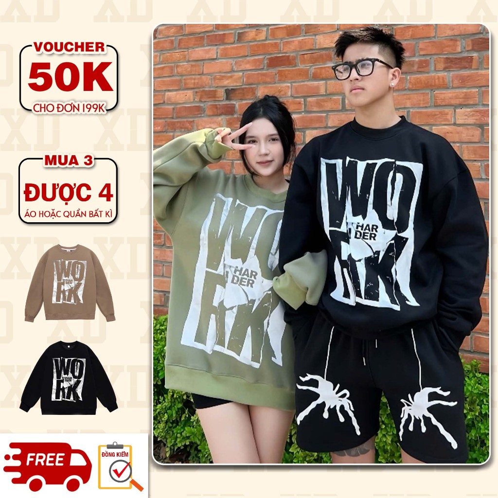 Áo sweater Local Brand The Xide in hình WORK nỉ bông form rộng oversize unisex