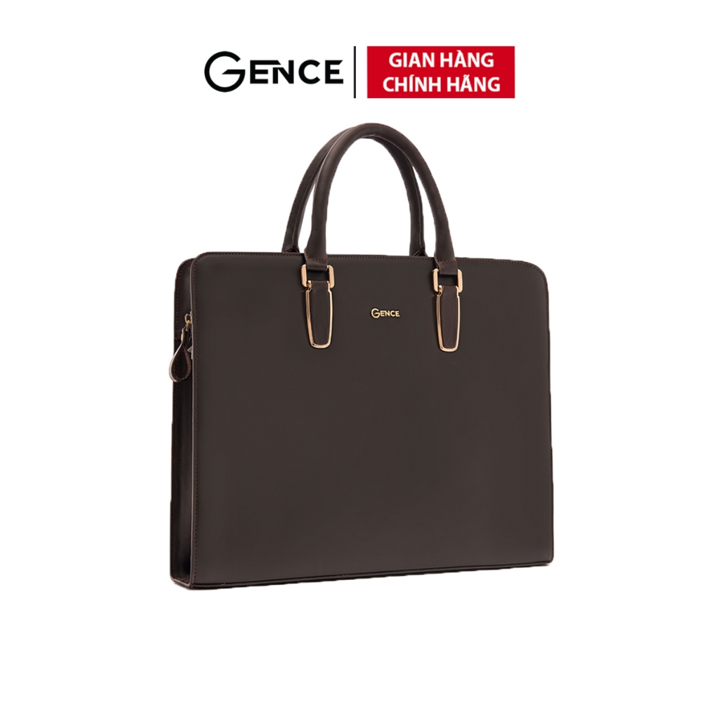 Cặp Da Nam Công Sở Túi Xách GENCE CTS08 Da Bò Cao Cấp Màu Nâu Có Dây Đeo Vai