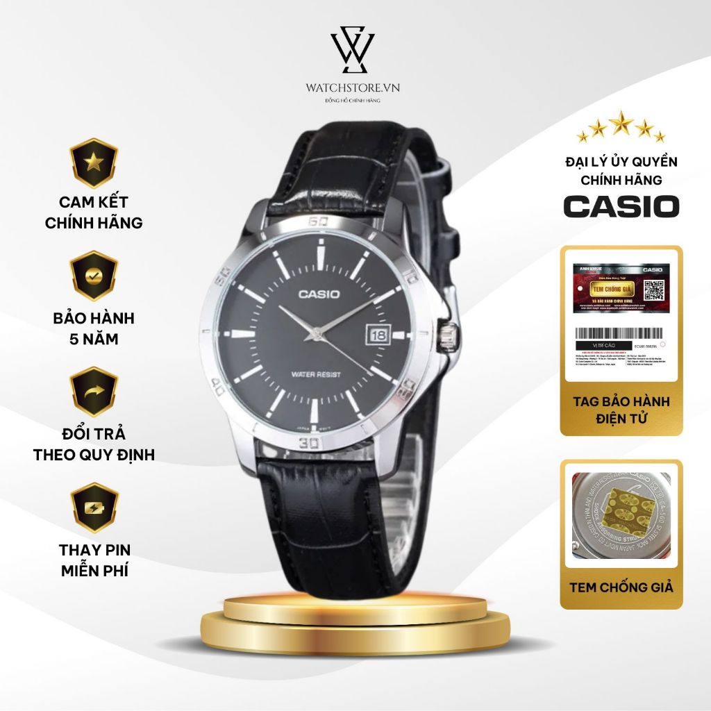 Đồng Hồ Nam Dây Da Casio MTP-V004L-1AUDF Màu Đen Mặt Kính Khoáng 41.5mm Chống Nước Vỏ Kim Loại Thép Không Gỉ Chính Hãng