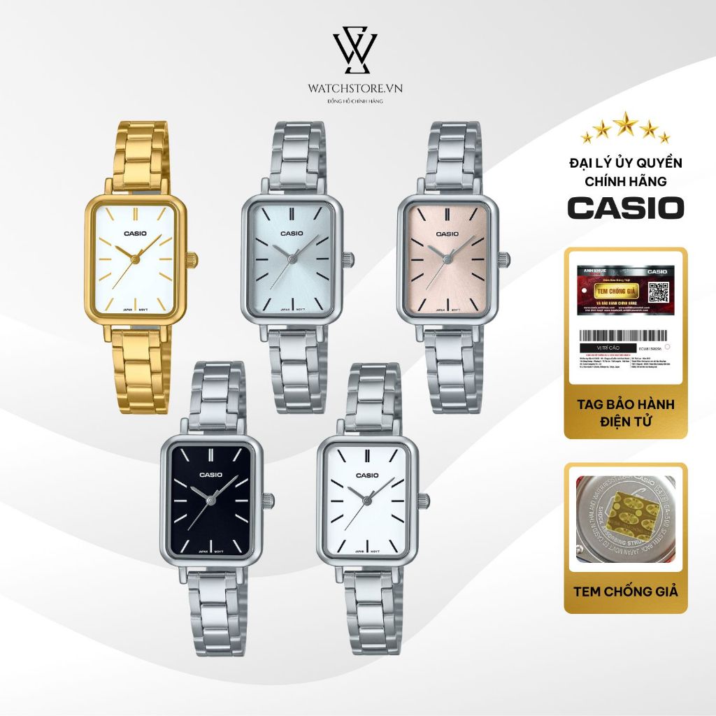 Đồng Hồ Nữ LTP-V009 Sang Trọng Kính Khoáng Hình Chữ Nhật 20.7mm Chống Nước Dây Kim Loại Chính Hãng CASIO - WATCHSTORE