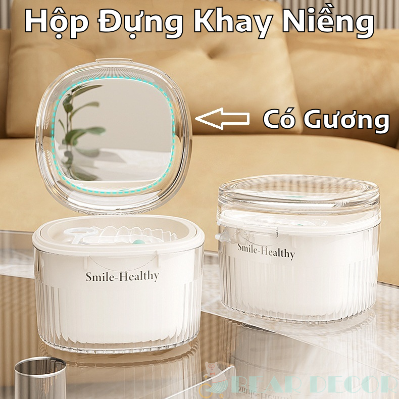 [Có Gương] Hộp Đựng Khay Niềng Răng Invisalign - Hộp Đựng Khay Duy Trì - Ngâm Hàm Răng Giả Cao Cấp