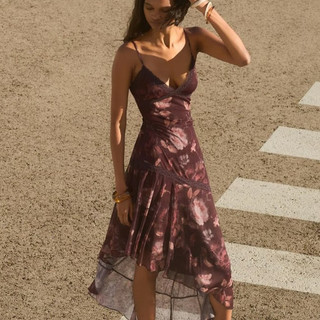 Đầm Zara made in Morocco midi 2 dây voan hoa bồng bềnh hai lớp cực đẹp nữ