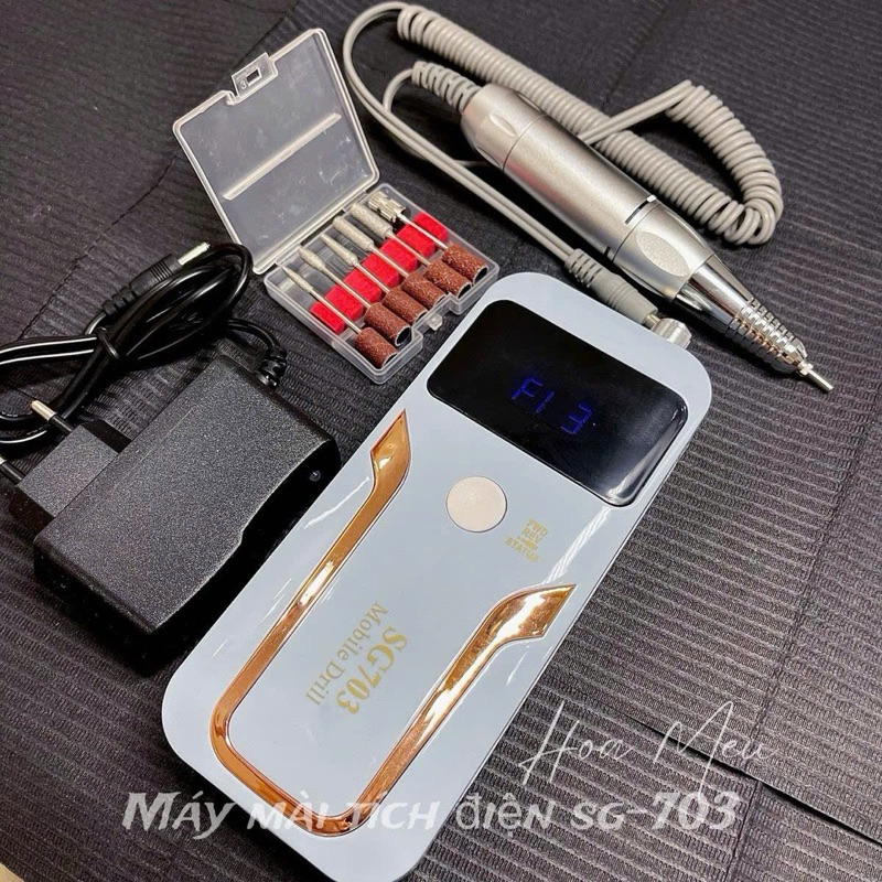 Máy mài tích điện SG703 có màn hình tặng kèm đầu mài màu ngẫu nhiên (xanh, trắng, hồng, đen,..)