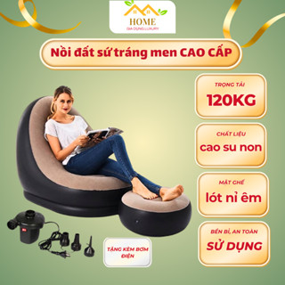 Ghế Hơi Tựa Lưng Bọc Nhung BETEX - Mềm Mịn Êm Ái, Có Đệm Hơi Lót Chân Cao Cấp Kèm Bơm Điện - HQ23