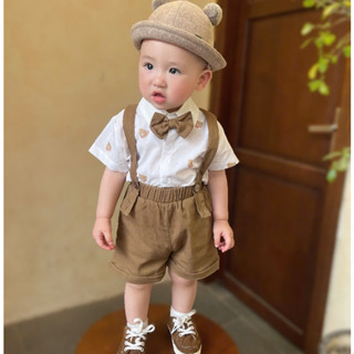 Set yếm Công Tử họa tiết gấu Thôi Nôi Fbaby Đi Chơi Dự Tiệc  Aó Chất Liệu Thô Đũi Phối Quần Kaki Cho Bé Trai 6-17kg