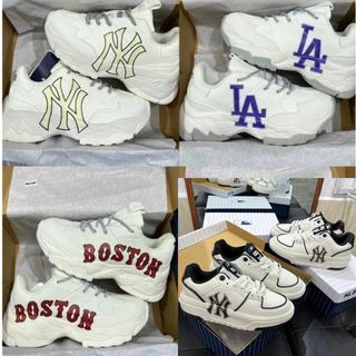 Giày thể thao MLB LA đế liền ny giày boston ny vàng chữ đen nam nữ Giầy sneaker chữ xanh độn đế 5cm