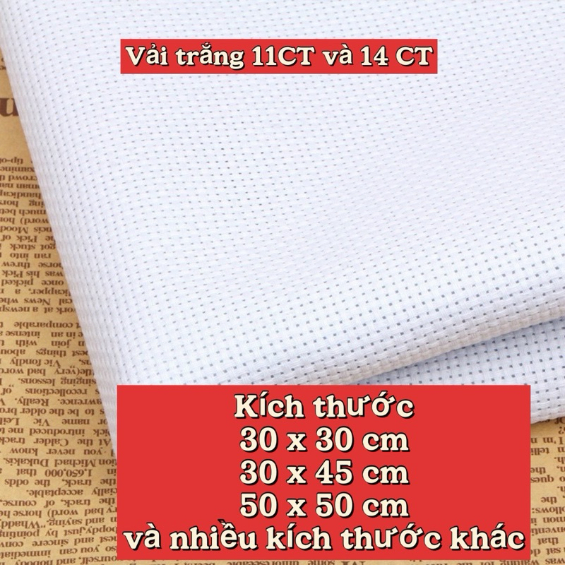 Vải aida thêu tranh chữ thập cho 11CT (thêu 3 sợi) và 14CT (thêu 2 sợi)