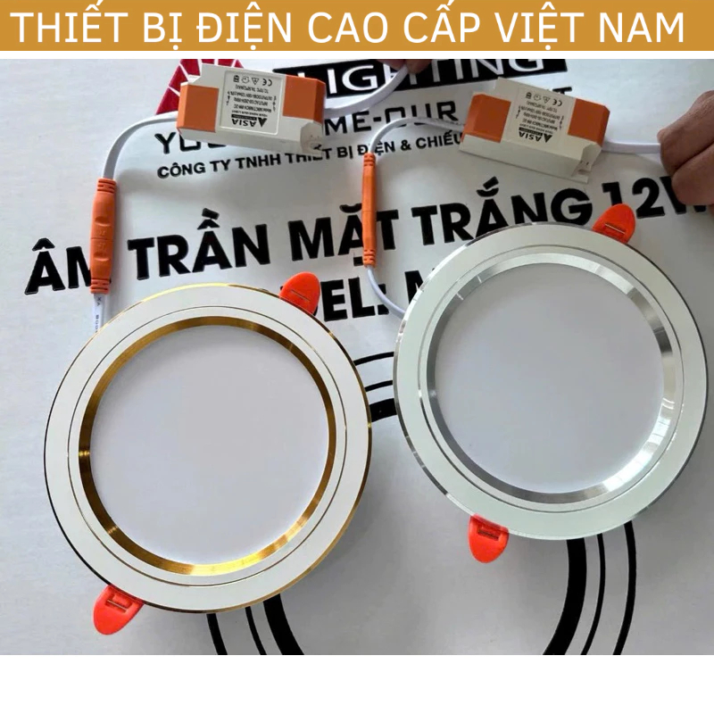 (Asia) Đèn âm trần thân nhôm nguồn rời Asia Lighting, viền Vàng viền Bạc, bảo hành 2 năm