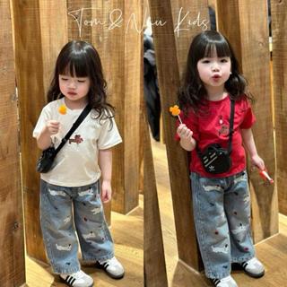  S257- tomnaukid  Set áo thun phối quần jean suông THÊU HOẠ TIẾT Size từ 8-30Kg 