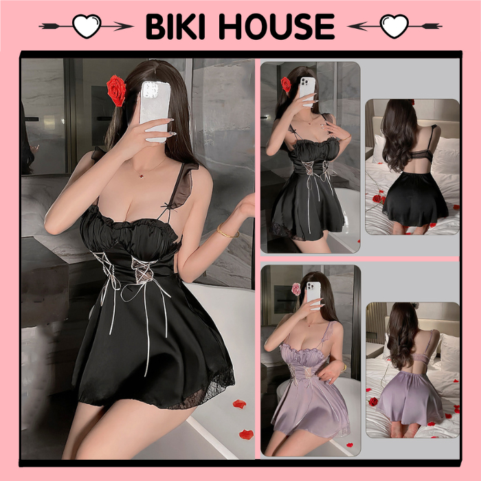 Váy ngủ lụa sexy phối ren gợi cảm cao cấp đầm tiểu thư mặc nhà nữ 2 dây phong cách dễ thương sang chảnh BIKI HOUSE N100 | BigBuy360 - bigbuy360.vn
