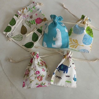 Túi vải bố mềm linen có dây rút size nhỏ 10x14cm họa tiết vintage - shop kỳ lân