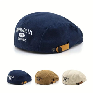 Nón Beret Retro Unisex, Mũ Nồi Lùi Thêu Chữ Mongolia Cá Tính Năng Động Phong Cách Hàn Quốc - Hnttstore