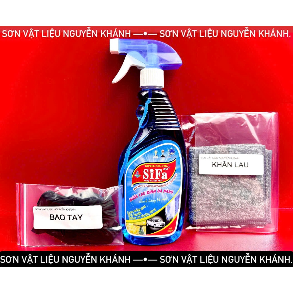 Combo Nước Lau Kính Đa Năng Sifa 650ml + Khăn Lau + Bao Tay – Làm Sạch Bóng Kính Xe & Nhà Cửa Hiệu Quả