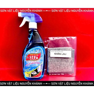 Combo Nước Lau Kính Đa Năng Sifa 650ml + Khăn Lau + Bao Tay – Làm Sạch Bóng Kính Xe & Nhà Cửa Hiệu Quả
