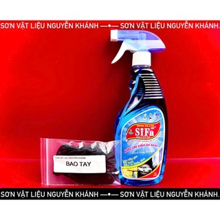Combo Nước Lau Kính Đa Năng Sifa 650ml + Khăn Lau + Bao Tay – Làm Sạch Bóng Kính Xe & Nhà Cửa Hiệu Quả